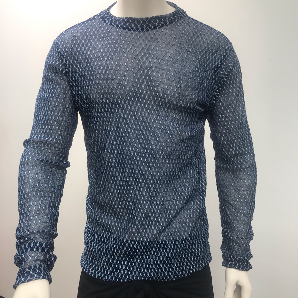 Ocean Blue Fishnet Sheer Long Sleeves T-Shirt